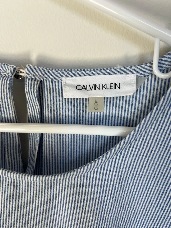 Calvin Klein Light Blue Striped Long-Sleeve Tie Cuff Top - Picture 3 of 5